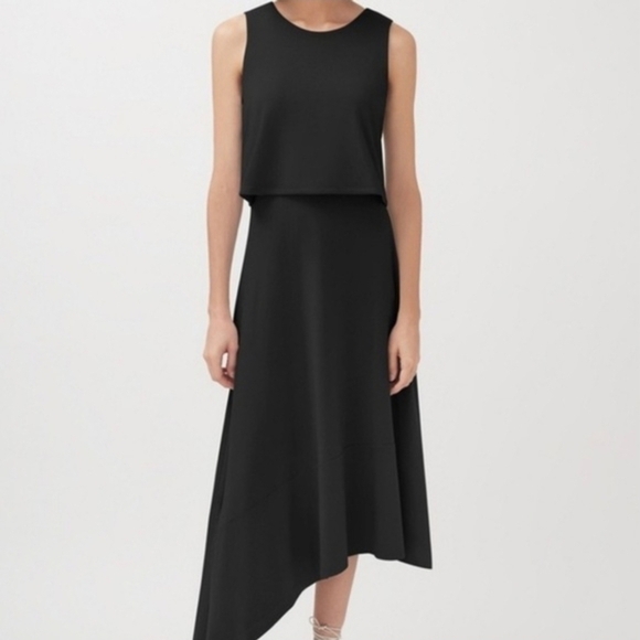 Cuyana Dresses & Skirts - Cuyana Black Asymmetrical Overlay Tie Back Dress Size Medium